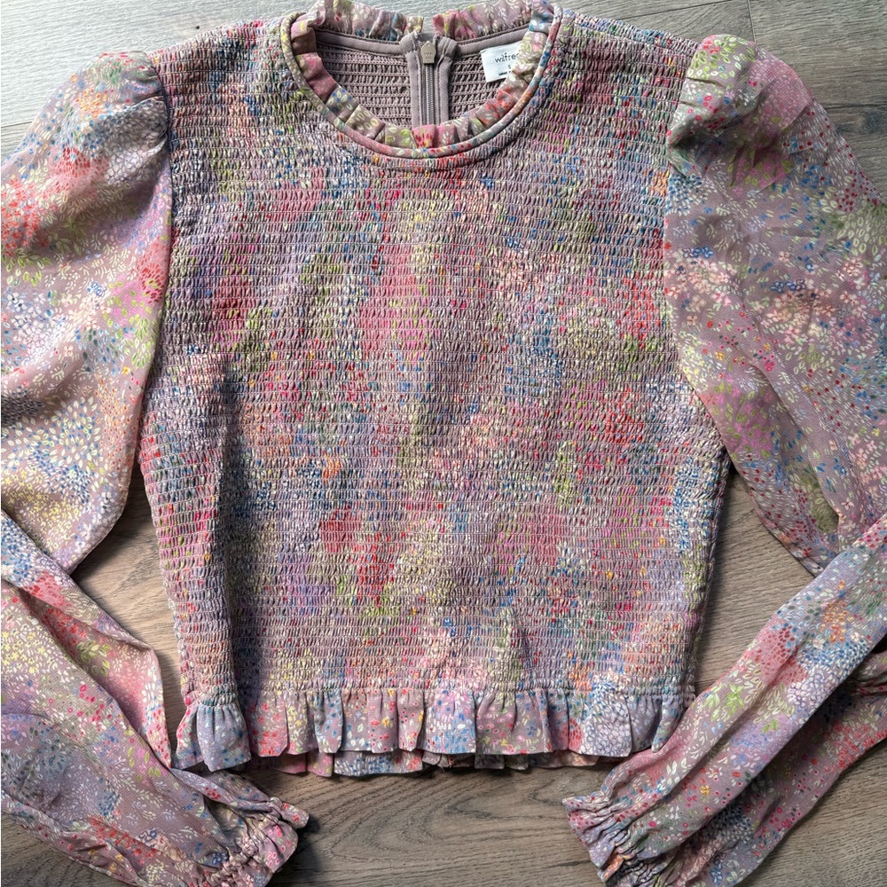 SOLD Aritzia Wilfred Tempest Blouse Pastel Floral Smocked Sz S
